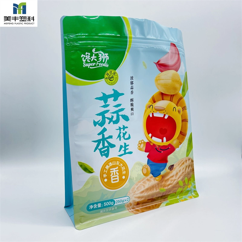 Custom High Barrier Square Bottom Peanut Snack Mixed Nuts Dessert Metalized Laminated Mylar Flat Bottom Bag Food Snacks Plastic Ziplock Packaging Zipper Bag