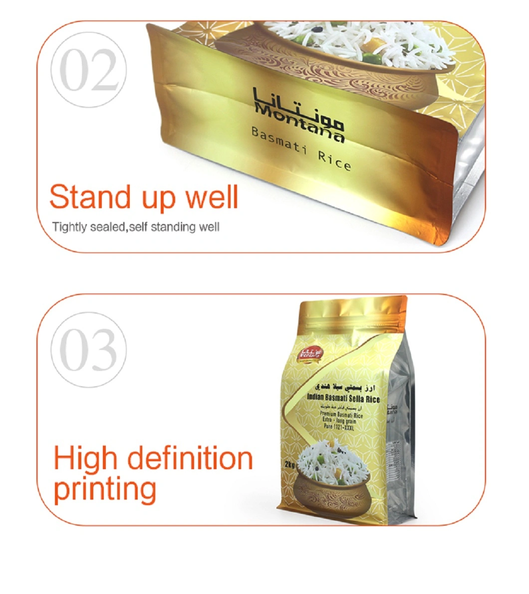 Food Grade Custom 1kg 5kg Plastic Mylar Flat Bottom Side Gusset Packaging Zipper Grain Flour Rice Bag with Handle